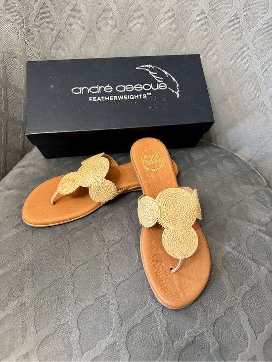 Andre Assous Shoes - Andre Assous Tan Leather Sandals with Natural Raffia Circles